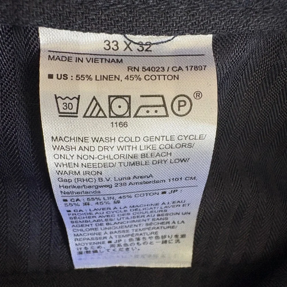 Banana Republic Men Navy Linen Blend Relaxed Tapered Fit Pants Ankle 33x32 NEW